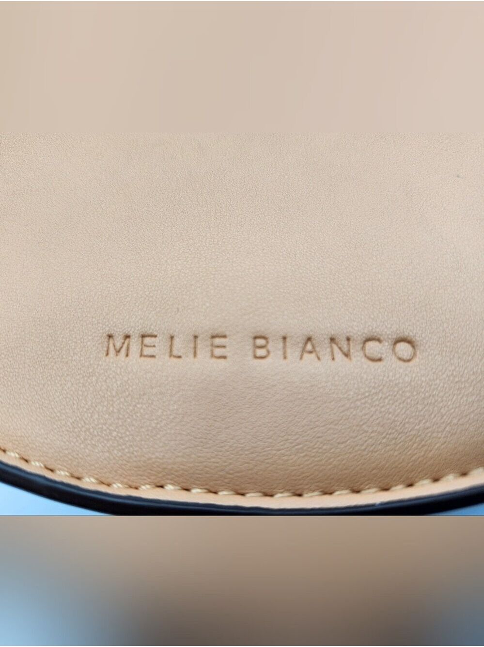 Melie Bianco Anthropologie Tan Crescent Saddle Crossbody NWOT - Picture 4 of 8
